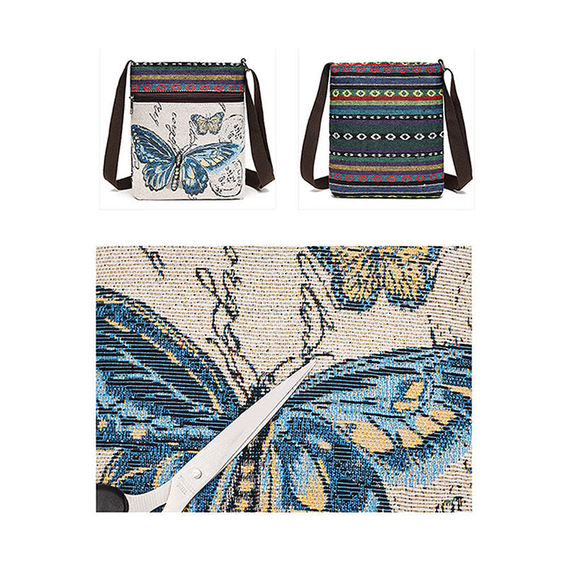 Buddha Stones Słoń Motyl Haftowana Płócienna Torba Tote Torba Na Ramię Torba Crossbody
