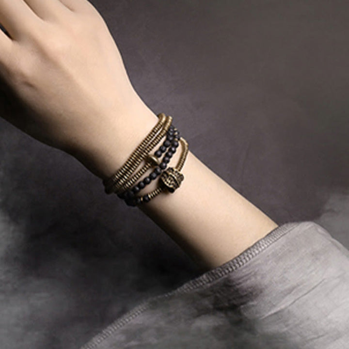 Bransoletka lecznicza Buddha Stones Vintage Lava Rock Copper Multilayered