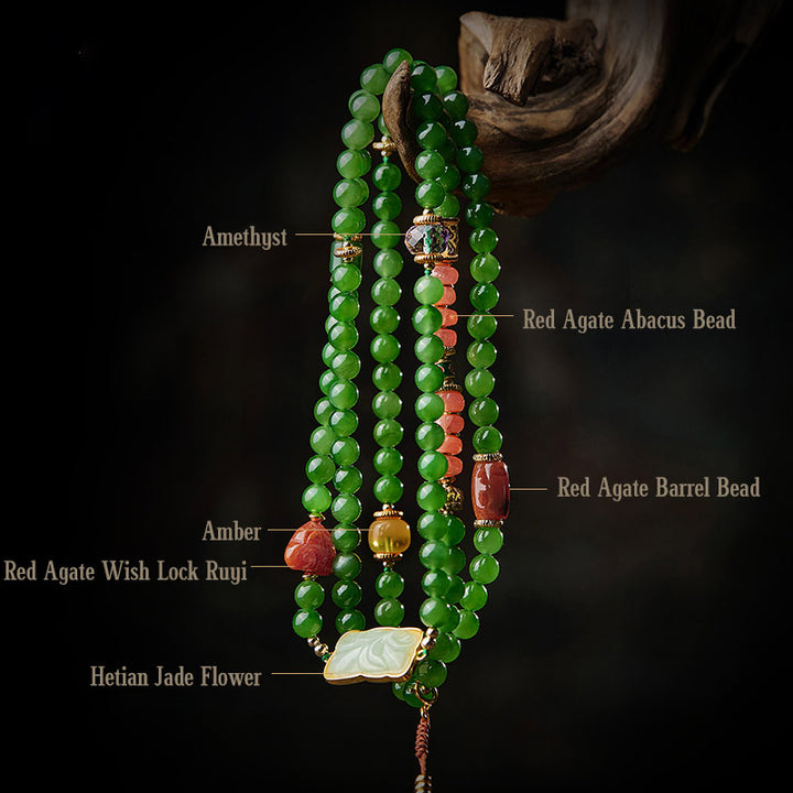 Buddha Stones 108 Mala Beads Cyan Jade Red Agat Bransoletka Szczęścia Śmiejącego Się Buddy