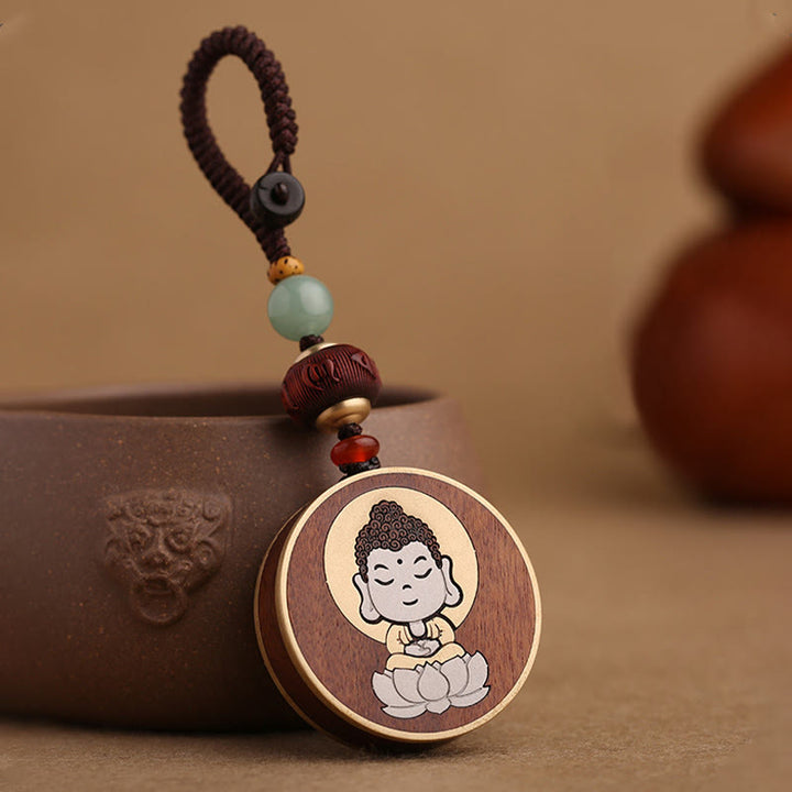 Buddha Stones Drewno hebanowe Palisander Budda Awalokiteśwara Om Mani Padme Hum Równowaga Car Key Chain Dekoracja