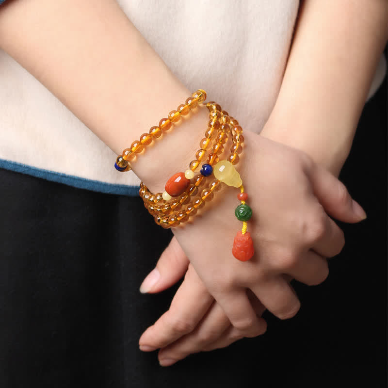 108 Mala Beads Naturalny Cytryn Bursztyn Peace Buckle Czerwony Agat PiXiu Ochrona Bransoletka Charm