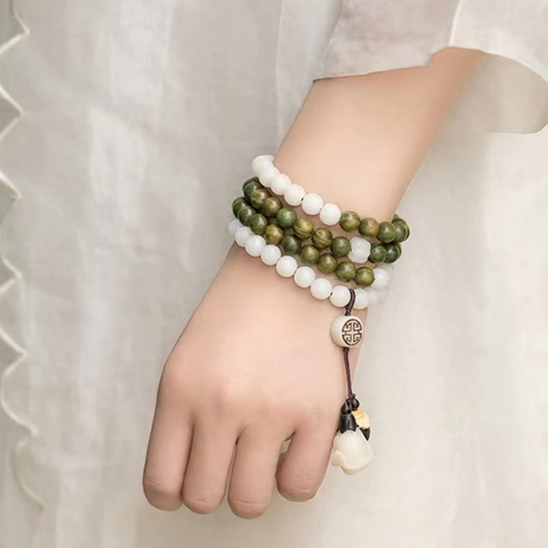 Bransoletka kojąca Buddha Stones Natural Green Sandalwood Bodhi Seed