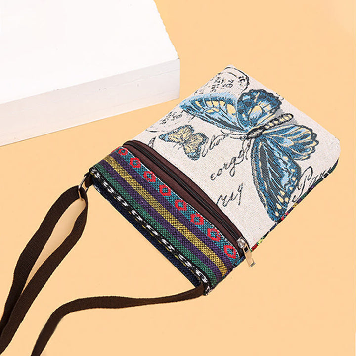 Buddha Stones Słoń Motyl Haftowana Płócienna Torba Tote Torba Na Ramię Torba Crossbody