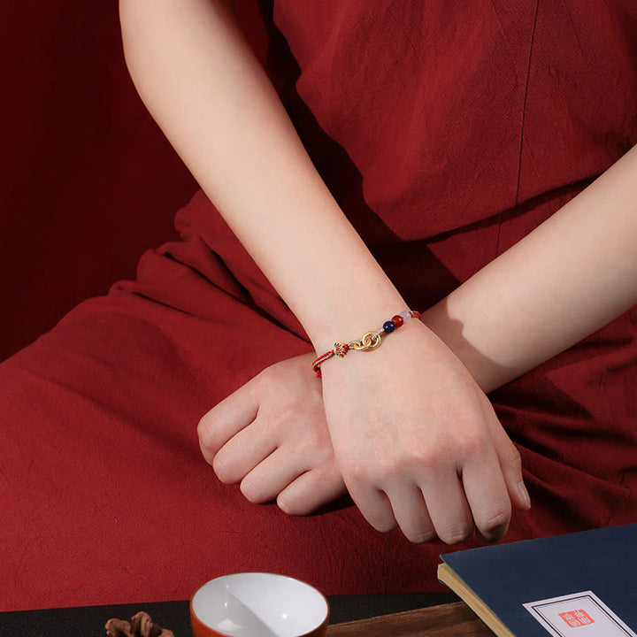 Bransoletka Buddha Stones 925 Sterling Silver Double Peace Buckle Lotus Uspicious