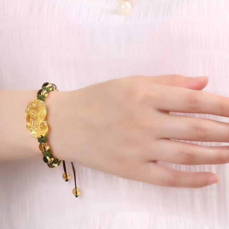 Bransoletka chroniąca bogactwo z Buddha Stones Naturalny cytryn PiXiu