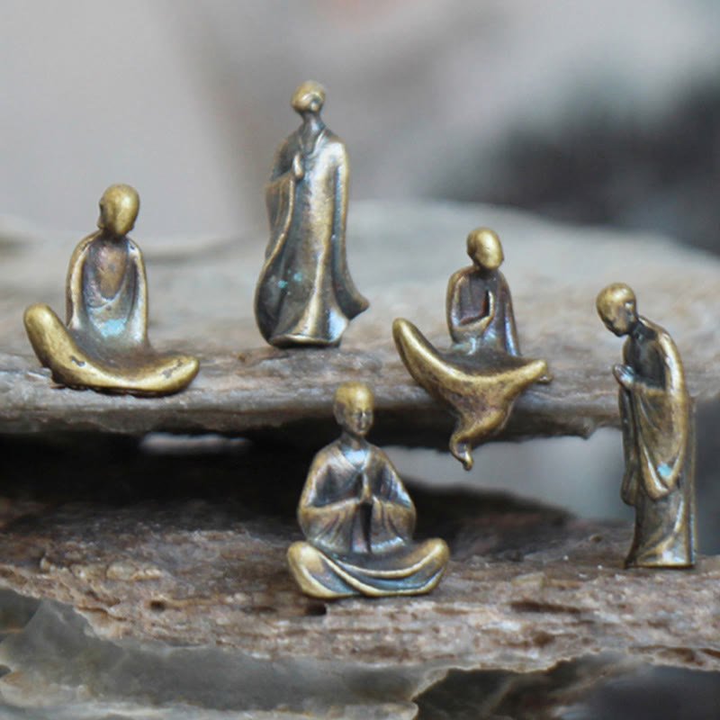 Buddha Stones Mini Medytacja Budda Metalowy Mnich Spokój Dekoracja Domu