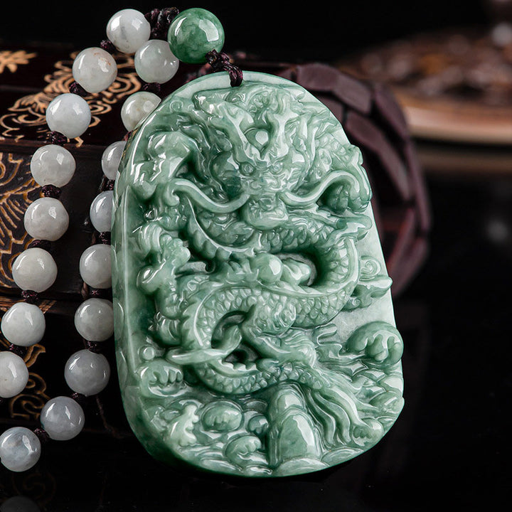 Buddha Stones Chiński Zodiak Smok Jade Naszyjnik Dobrobytu Wisiorek Koralikowy Sznur - image 2