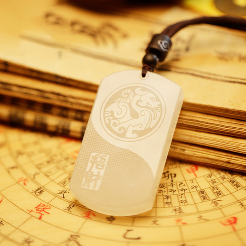 Biały Jadeit PiXiu Yin Yang Szczęście Ochrona Naszyjnik Wisiorek - image 3