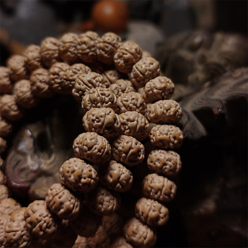 108 Mala Beads Rudraksha Bodhi Seed Luck Wealth Tassel Bransoletka z poczwórnym owinięciem