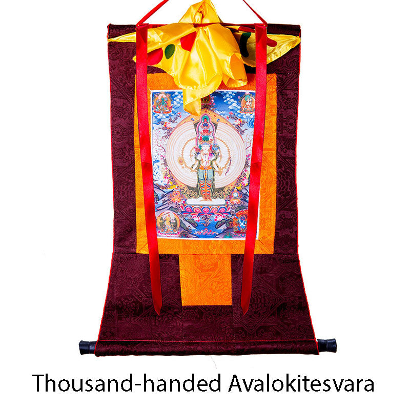 Buddha Stones Tybetańskie Tysiącręki Awalokiteśwara Oprawione Thangka Błogosławieństwo Dekoracja