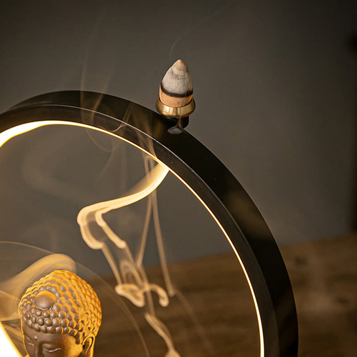 Buddha Stones Budda Lotos Cofający Dym Fontanna Ceramiczny Błogosławieństwo Kadzielnica Z Dekoracją Światła