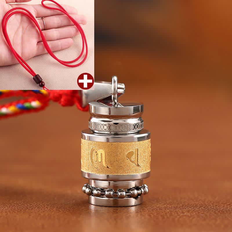 Buddha Stones Tybet Om Mani Padme Hum Shurangama Mantra Tytanowa stal Mądrość Amulet Naszyjnik Wisiorek - 1,2 cm * 1,8 cm - Złoto - Czerwony sznurek - image 7