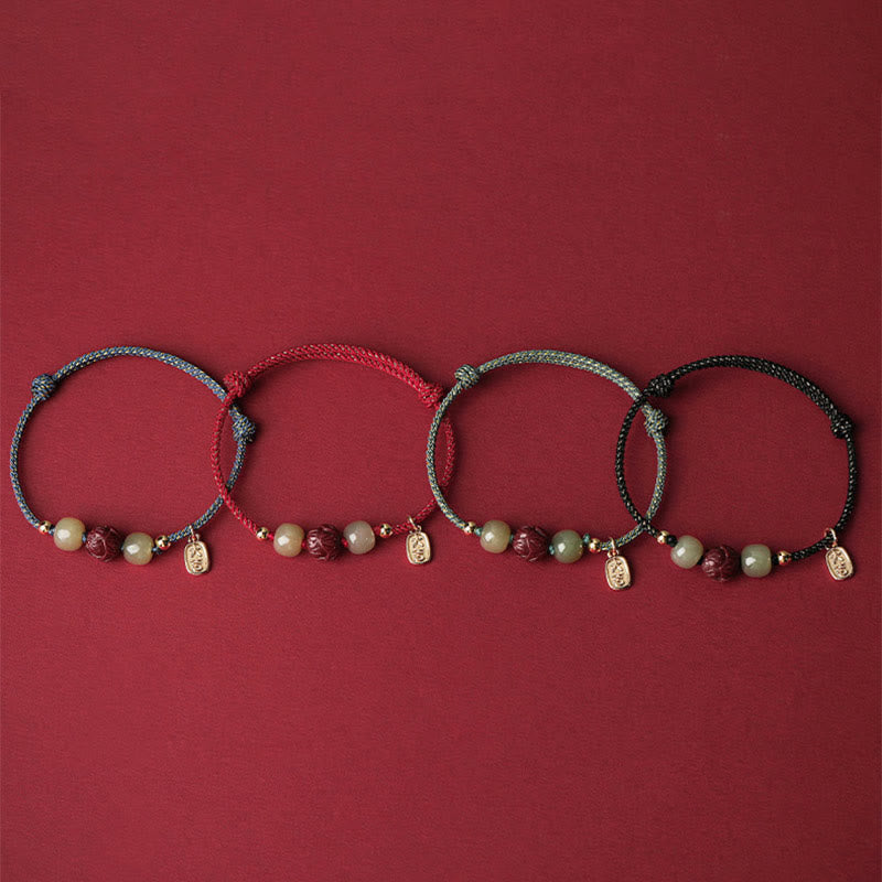 Buddha Stones 14K pozłacane Hetian Jade Cynober Lotos Szczęście Bransoletka Ręcznie Robiona z Linii - image 13