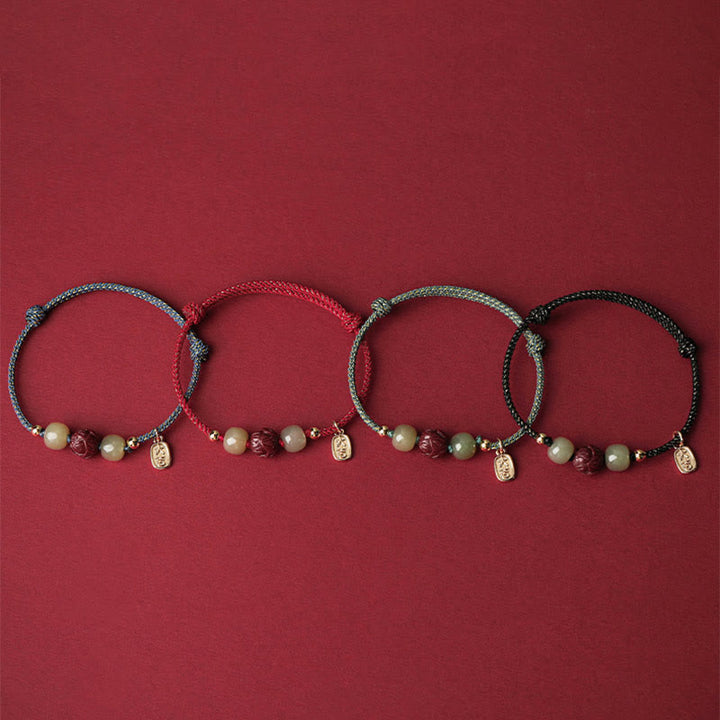 Buddha Stones 14K pozłacane Hetian Jade Cynober Lotos Szczęście Bransoletka Ręcznie Robiona z Linii - image 13