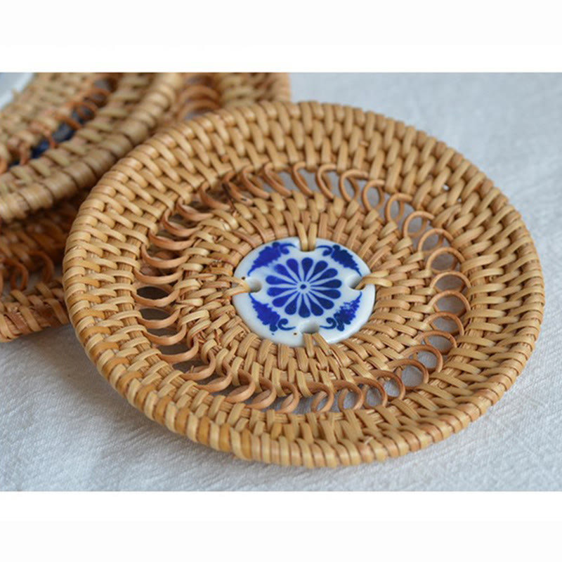 Ceramiczny Kwiatowy Wzór Rattanowy Podkładka Pod Kubek Pod Filiżankę