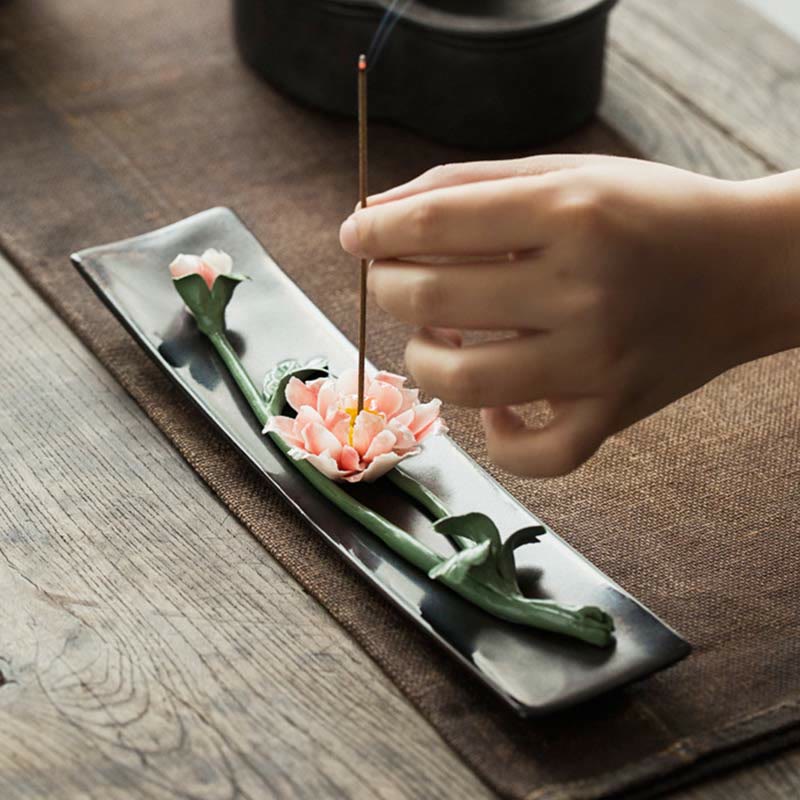 Buddha Stones Lotos Piwonia Kwiat Róży Ceramiczny Duchowy Kadzielnica