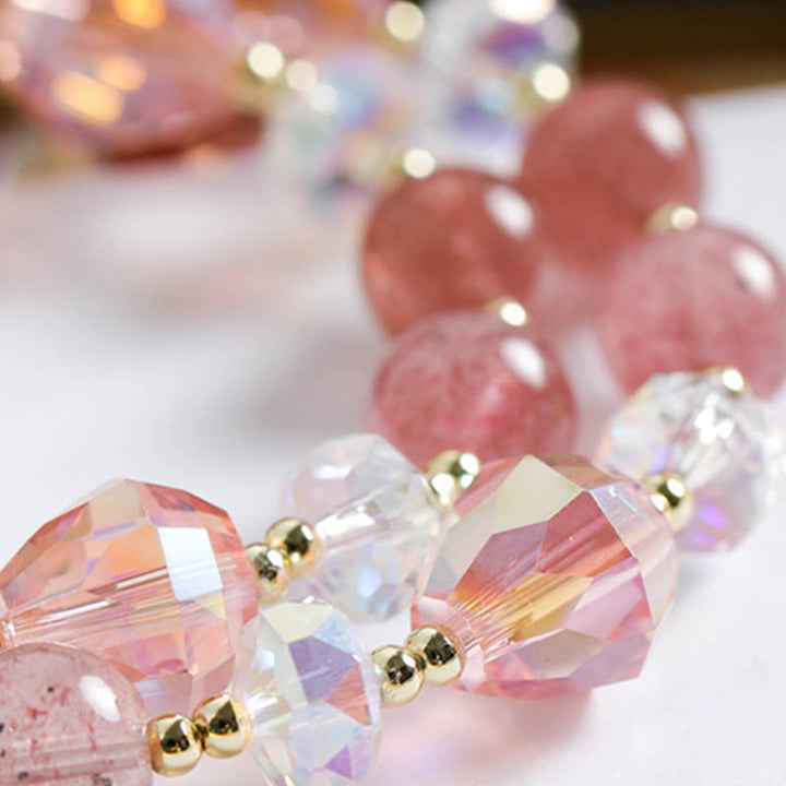 Bransoletka Buddha Stones Truskawkowy Kwarc Cyrkon Kwiat Uzdrawiający Podwójne Owijanie