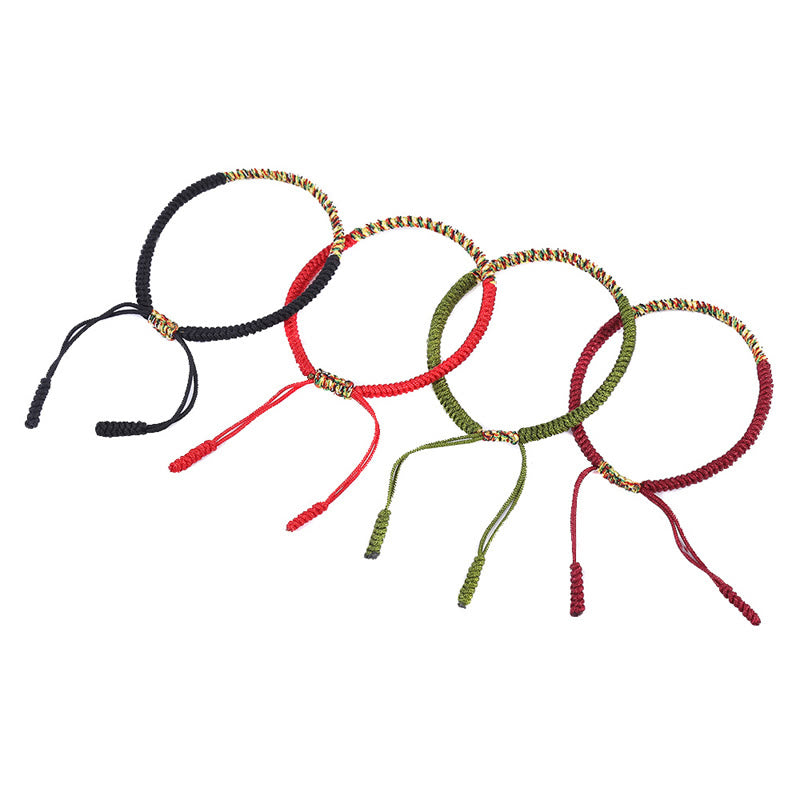 Buddha Stones Tybetańskie Ręcznie Robione Wielokolorowe King Kong Węzeł Szczęścia Siła Bransoletka Pleciona