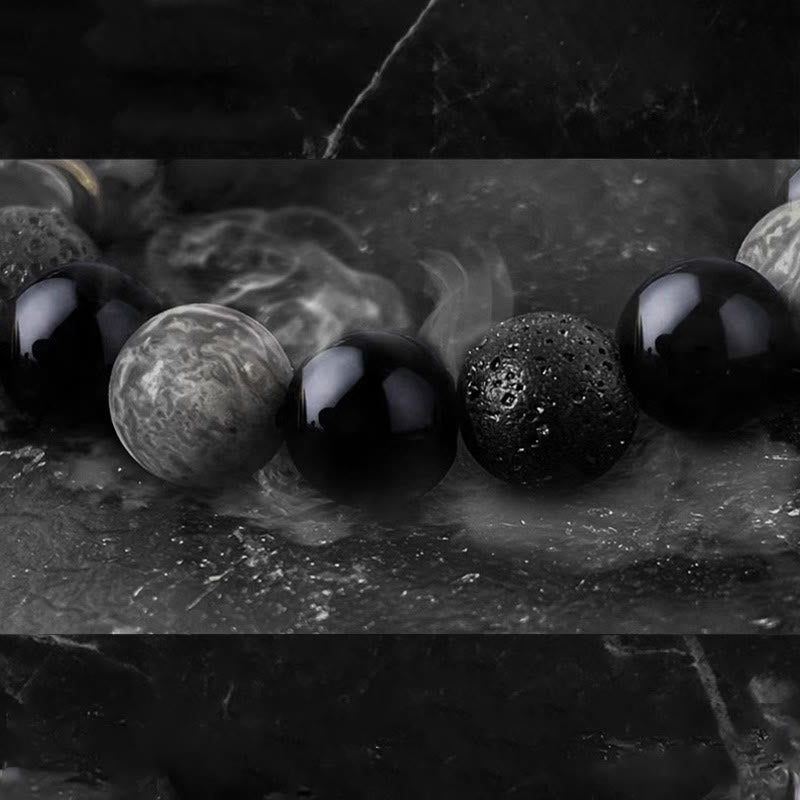 Bransoletka z Buddha Stones Czarny obsydian Kamień lawowy Yin Yang Siła