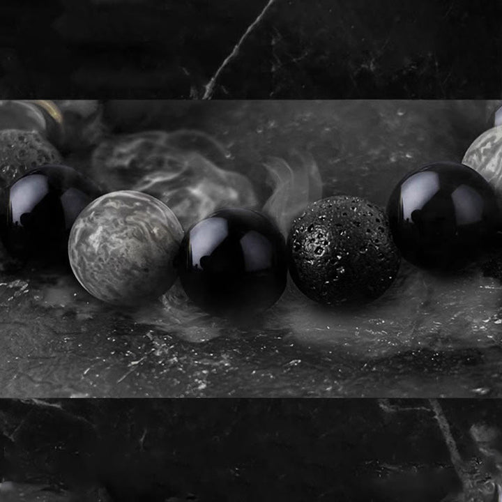 Bransoletka z Buddha Stones Czarny obsydian Kamień lawowy Yin Yang Siła