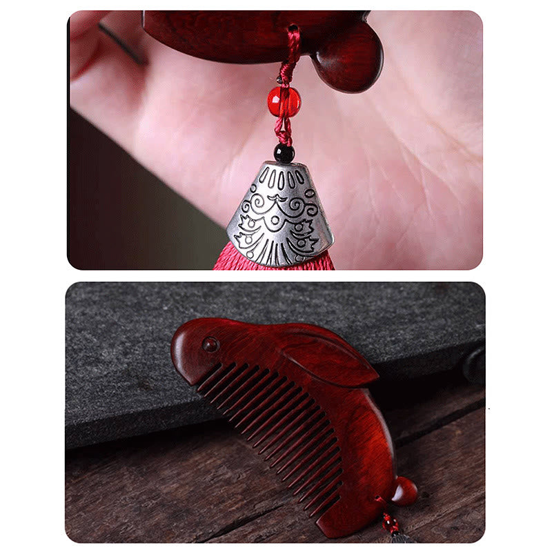 Mały liść czerwonego drzewa sandałowego, słodki króliczek, uspokajający grzebień z pudełkiem prezentowym