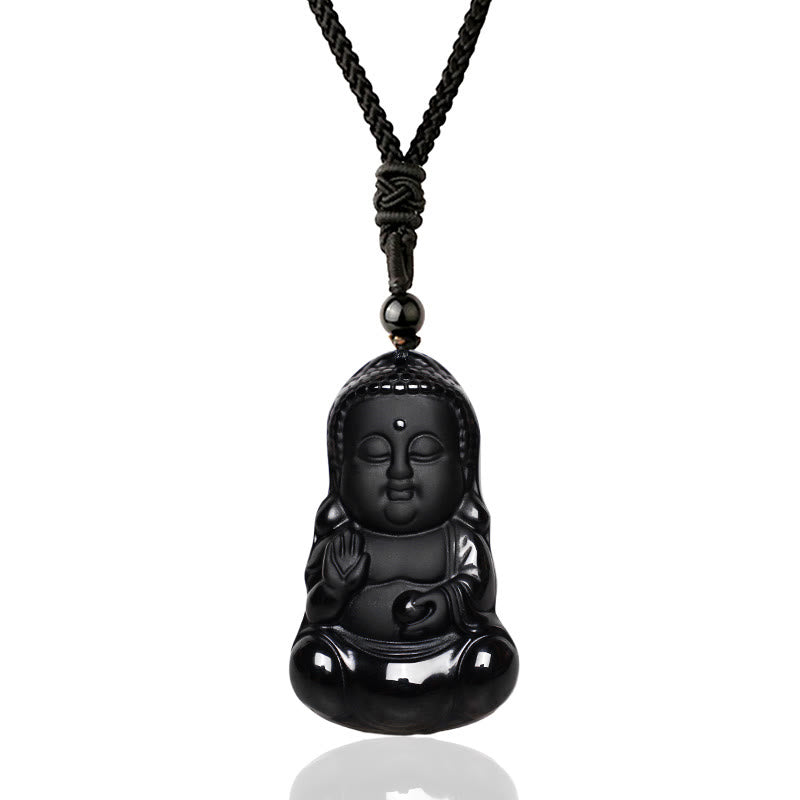 Buddha Stones Naturalny Czarny Kryształ Obsydianu Budda Siła Ochrona Amulet Szczęśliwy Talizman Wisiorek Naszyjnik - image 1