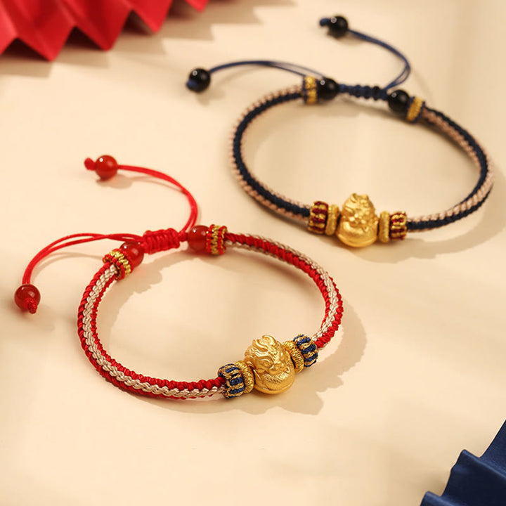 Buddha Stones 925 Srebro Sterlingowe Baby Dragon Szczęście Siła Ręcznie Pleciona Bransoletka