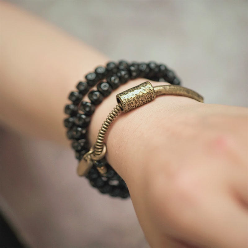 Bransoletka Buddha Stones Retro Coconut Shell Copper Happiness Triple Wrap