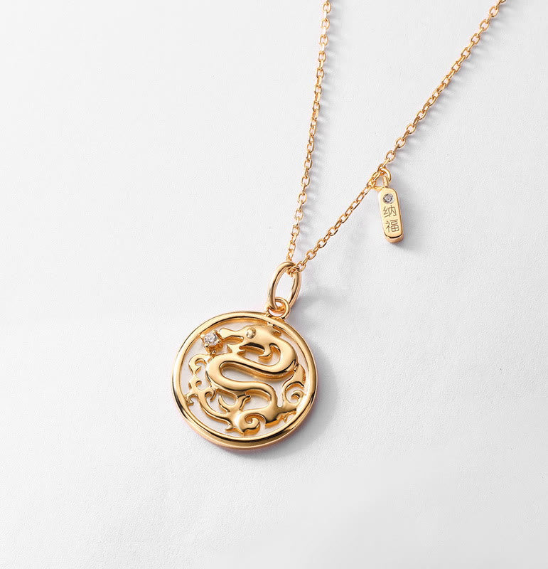 ❗❗❗Wyprzedaż błyskawiczna - Buddha Stones ze srebra próby 925, kamień Tridacna, rok smoka, charakter Fu, szczęście, siła, naszyjnik, wisior