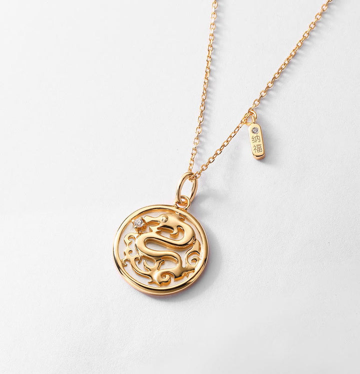 ❗❗❗Wyprzedaż błyskawiczna - Buddha Stones ze srebra próby 925, kamień Tridacna, rok smoka, charakter Fu, szczęście, siła, naszyjnik, wisior