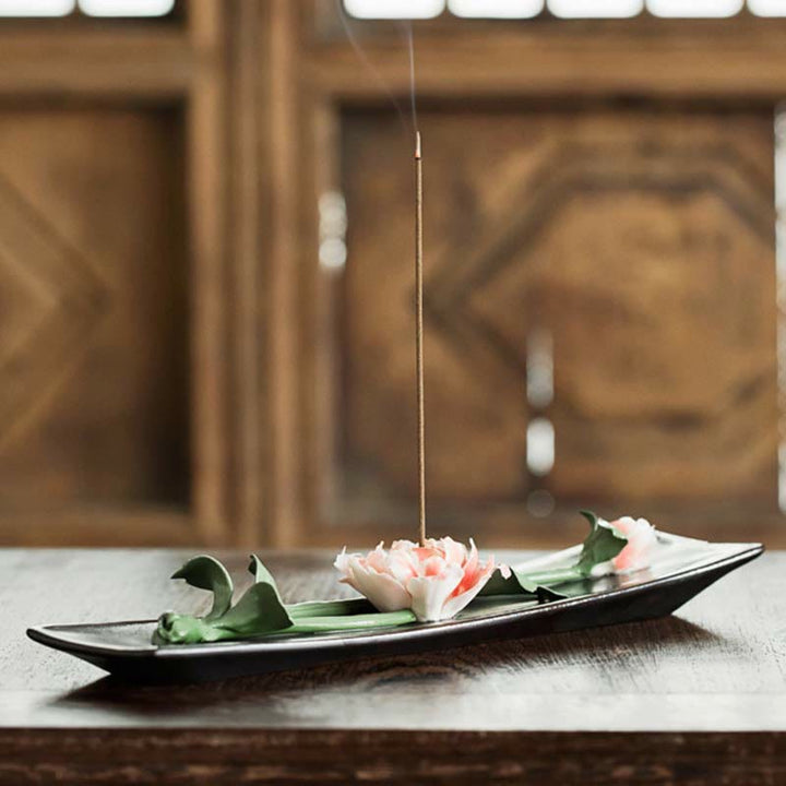 Buddha Stones Lotos Piwonia Kwiat Róży Ceramiczny Duchowy Kadzielnica