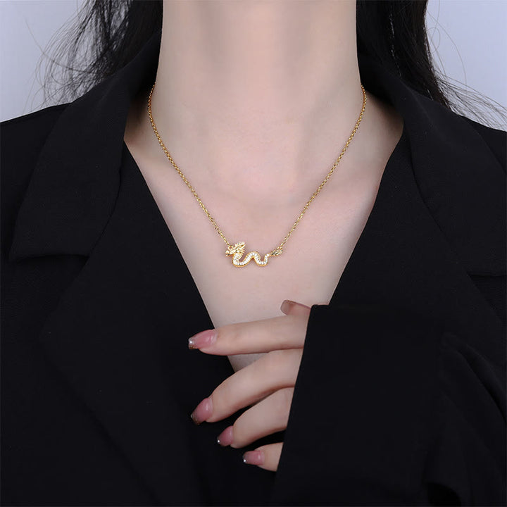 Buddha Stones 925 Srebro Sterling Rok Smoka Pomyślny Złoty Smok Szczęście Łańcuszek Naszyjnik Wisiorek - image 3