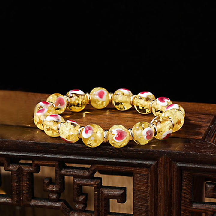 Buddha Stones Złote Połykające Bestie Rodzina Różowe Serce Miłości Świecące Fluorescencyjne Bransoletka z Koralików Szklanych Liuli
