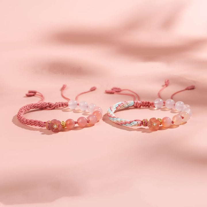 Buddha Stones Naturalny Gradient Agat Reinkarnacja Węzeł Brzoskwiniowy Kwiat Bogactwo Szczęście Ręcznie Robiona Bransoletka Sznurkowa