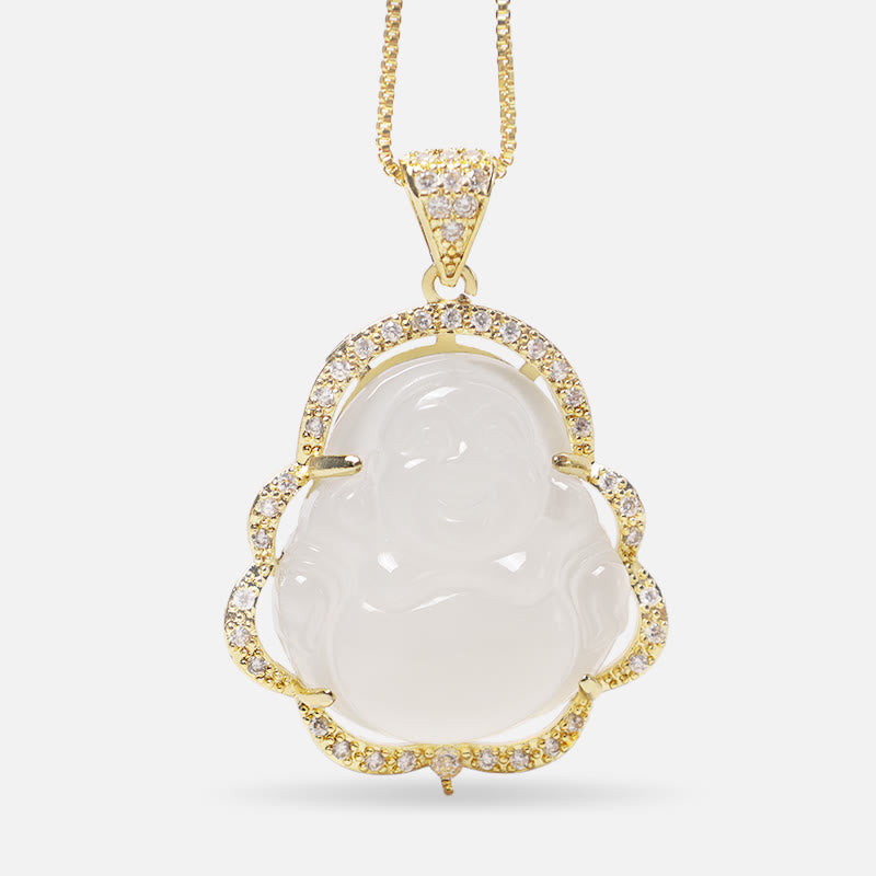 Buddha Stones Naszyjnik Powodzenia Śmiejący się Budda - A-Śmiejący się Budda-Złoty/Biały - image 21