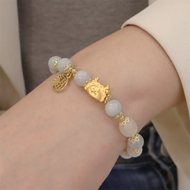 Buddha Stones Rok Smoka Czerwony Agat Kwarc Truskawkowy Czarny Obsydian Jadeit Granat Perła Cynober Pierożek Smok Szczęście Fu Bransoletka - image 20