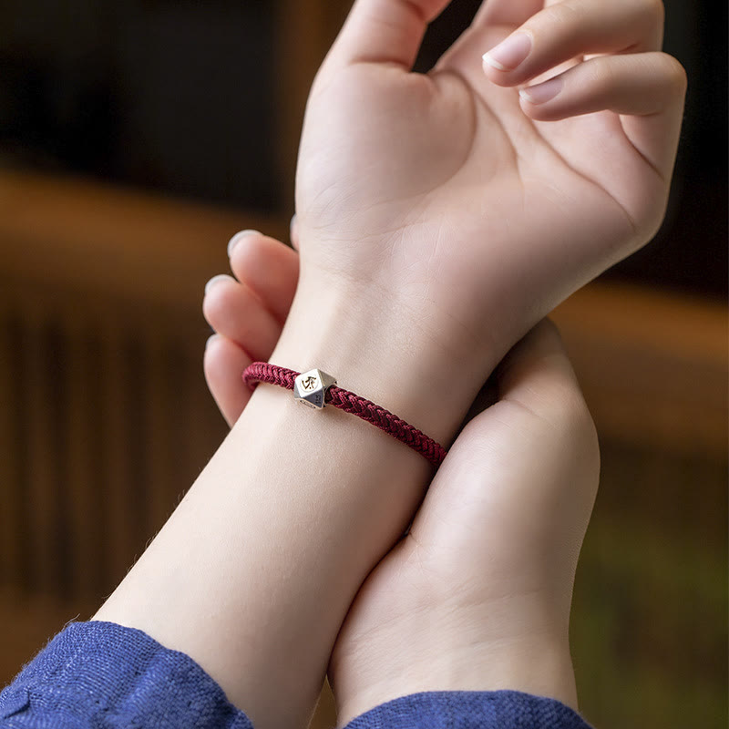 Buddha Stones 925 Srebro próby 925 Ręcznie robione Chińskie Zodiak Natal Budda Szczęście Ochrona Bransoletka ze Sznurka