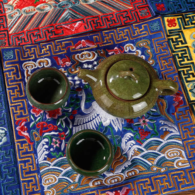 Buddha Stones Feniks Smok Kirin Haftowana Podkładka Pod Kubek Pod Kubek Pod Herbatę Kwadratowa Mata Pod Herbatę Kung Fu