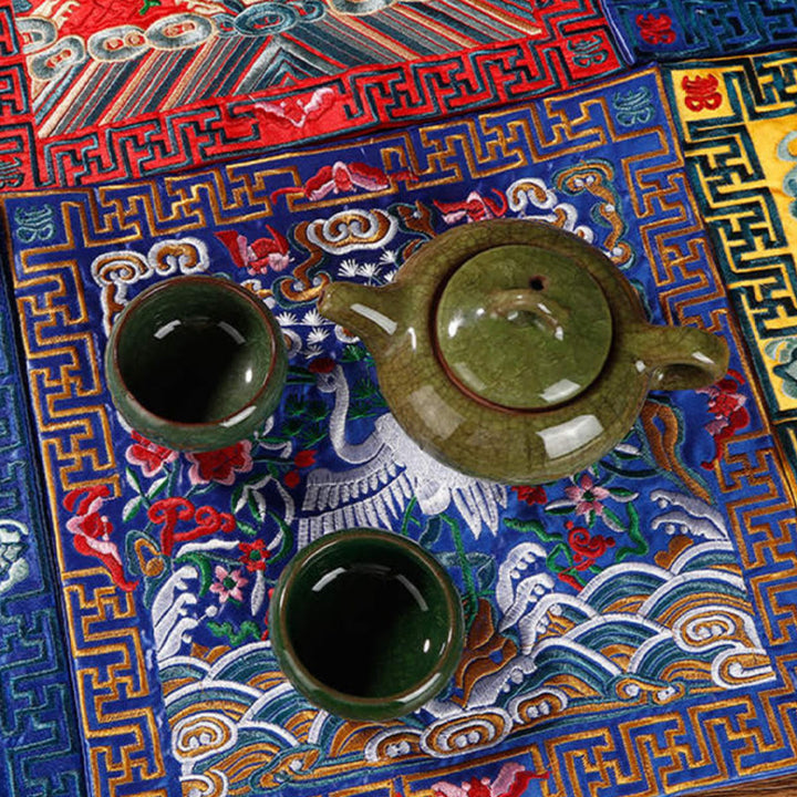 Buddha Stones Feniks Smok Kirin Haftowana Podkładka Pod Kubek Pod Kubek Pod Herbatę Kwadratowa Mata Pod Herbatę Kung Fu