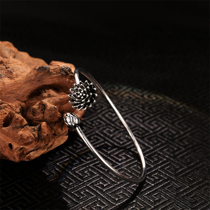 Bransoletka Buddha Stones Retro Lotos Biała Miedź Oświecenie Bangle