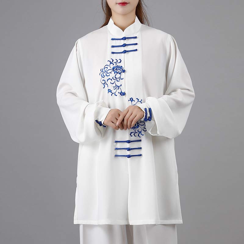 Buddha Stones Kwiat Haft Medytacja Modlitwa Duchowy Zen Tai Chi Qigong Praktyka Unisex Zestaw Ubrań