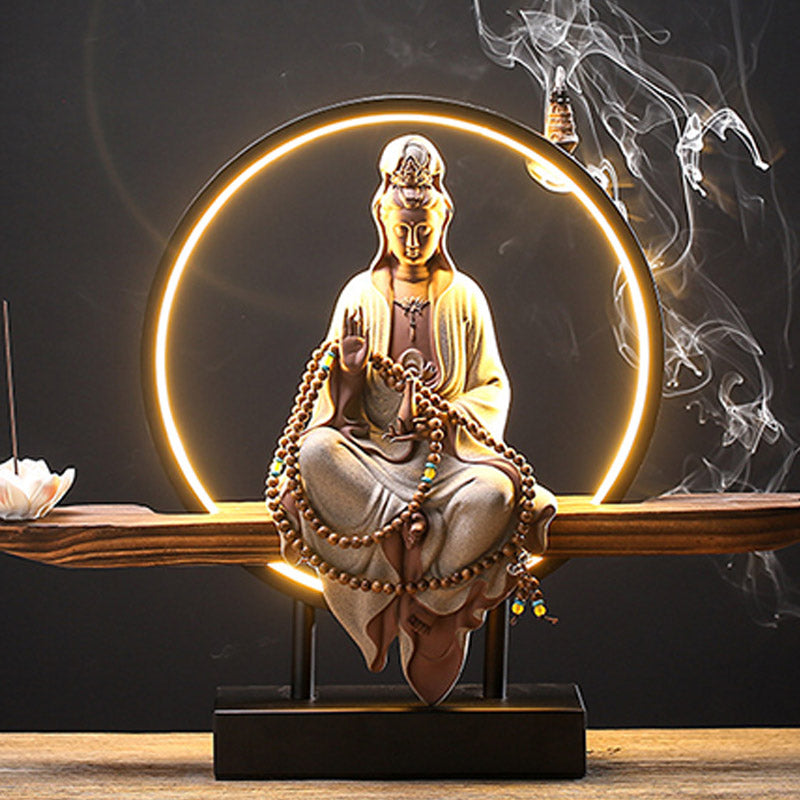 Buddha Stones Budda Awalokiteśwara Ceramiczny Lotos Relaksacyjny Kadzielnica Dekoracja