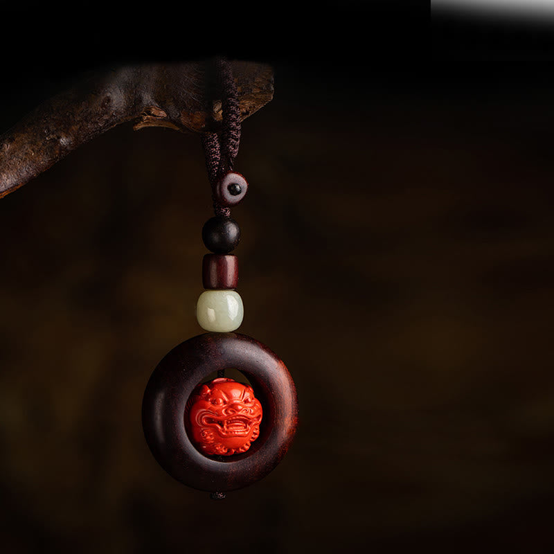 Buddha Stones Tybet Om Mani Padme Hum PiXiu Miedziana Moneta Mały Liść Czerwony Sandałowiec Cynober Ochrona Brelok