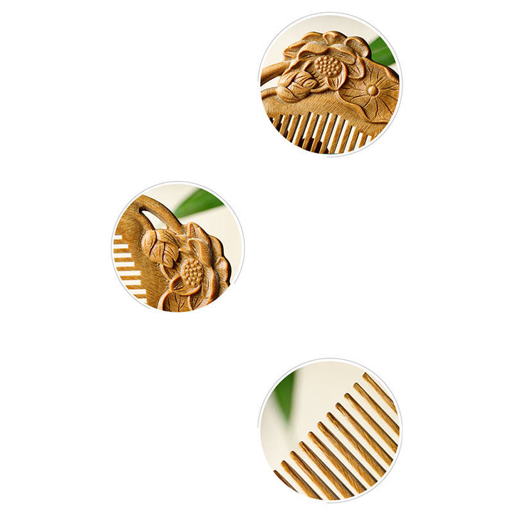 Naturalny zielony sandałowiec z liści lotosu grawerowany grzebień kojący