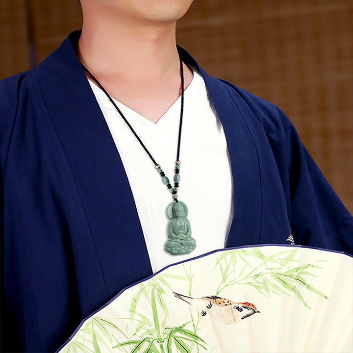 Buddha Stones Amitabha Budda Jadeitowy Amulet Naszyjnik ze Sznurka Współczucia - image 3