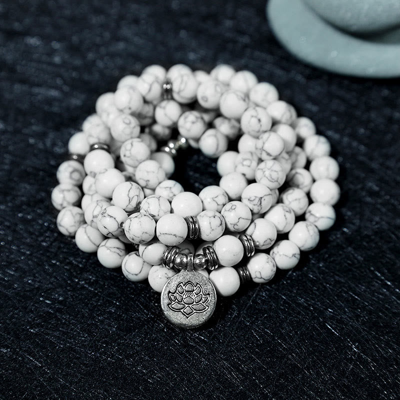 Bransoletka lecznicza Buddha Stones White Turquoise Lotus Mala