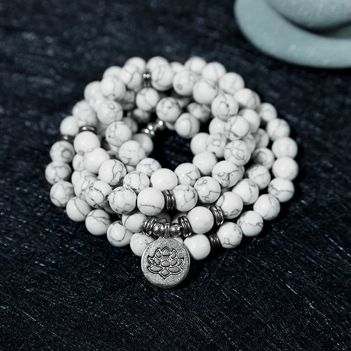 Bransoletka lecznicza Buddha Stones White Turquoise Lotus Mala