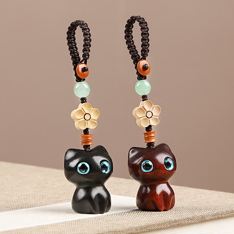Buddha Stones Mini Mały Liść Czerwony Sandałowiec Drewno Hebanowe Szczęśliwy Kot Piękny Kotek Pokój Brelok Telefon Wiszący Dekoracja - image 12