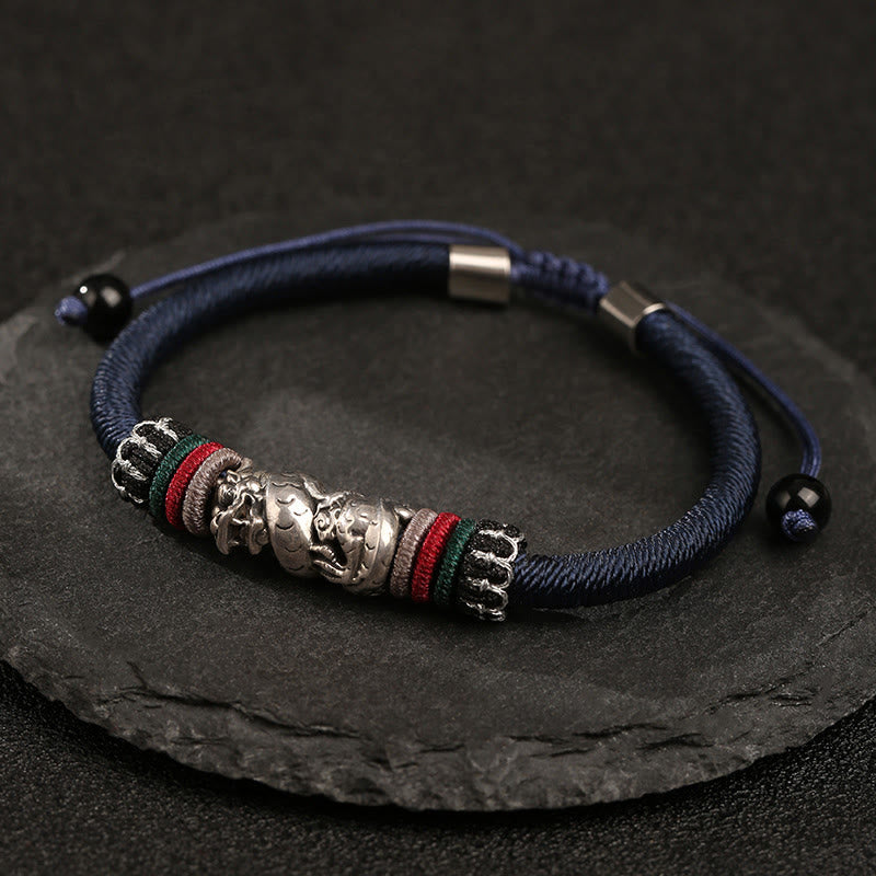 Buddha Stones Ręcznie robione 925 Srebro Sterling Rok Smoka Pomyślny Smok Szczęście Sznur Bransoletka