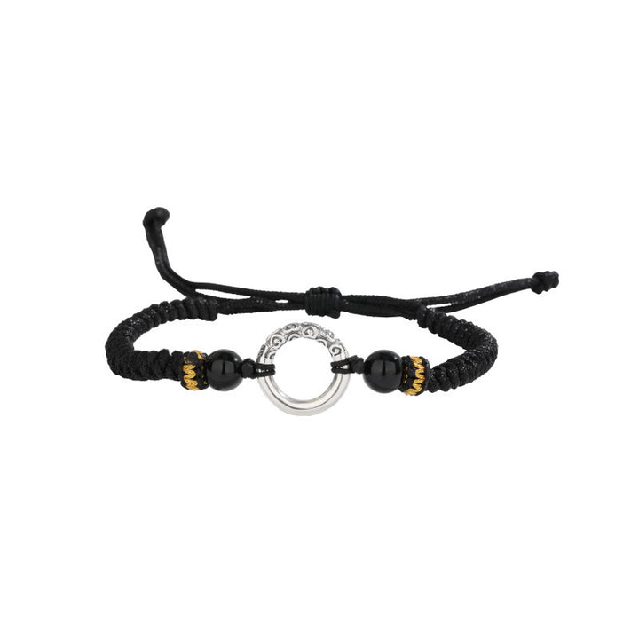 Bransoletka Buddha Stones 925 Sterling Silver Peace Buckle Uspicious Clouds Fortune Braided